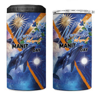 Marshall Islands Manit Day 4 in 1 Can Cooler Tumbler Grunge National Flag with Whales and Tribal Tattoos LT03 One Size: 16 oz Blue - Polynesian Pride