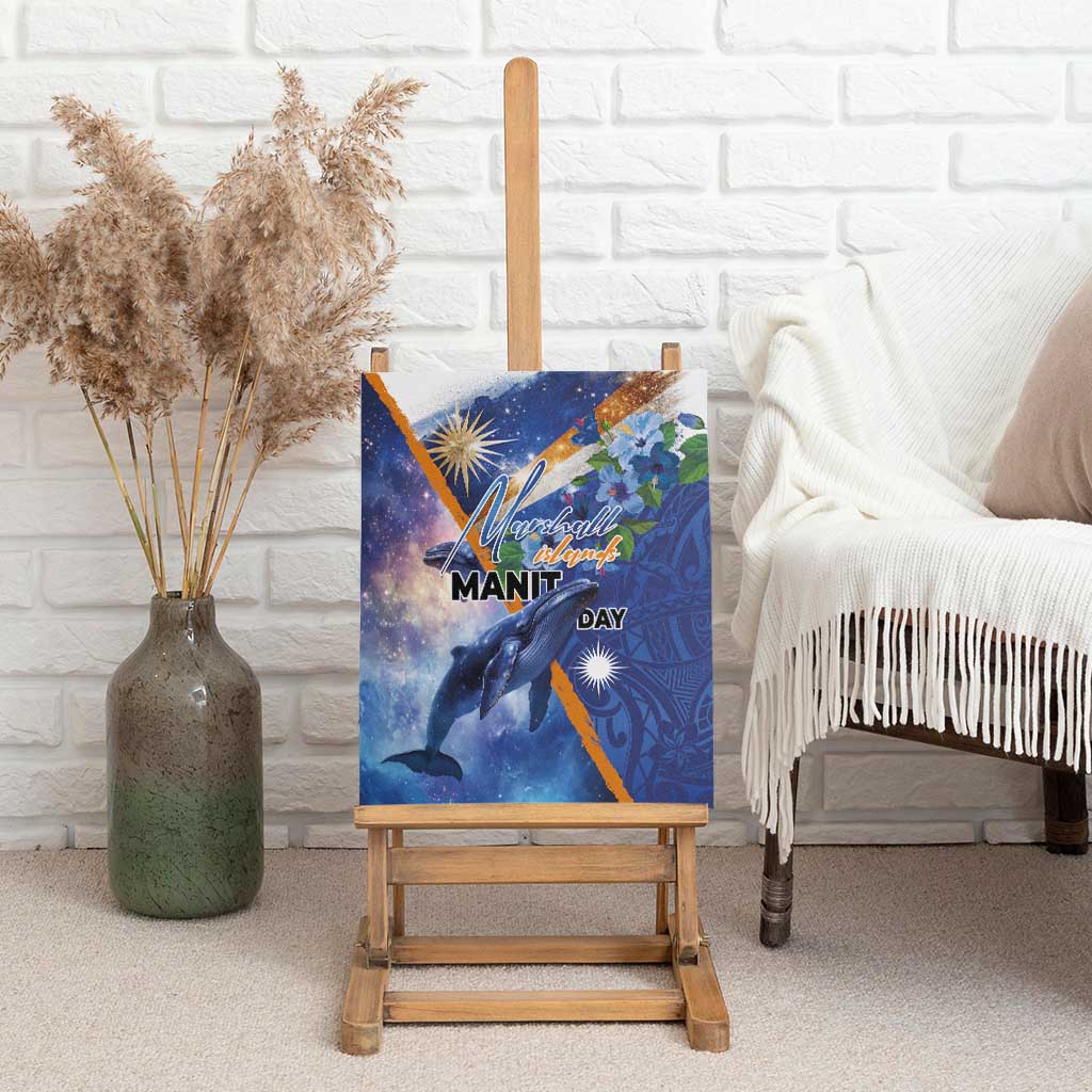 Marshall Islands Manit Day Canvas Wall Art Grunge National Flag with Whales and Tribal Tattoos - Polynesian Pride