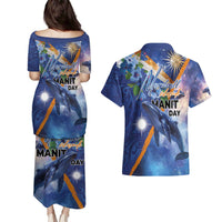 Marshall Islands Manit Day Couples Matching Puletasi and Hawaiian Shirt Grunge National Flag with Whales and Tribal Tattoos LT03 - Polynesian Pride