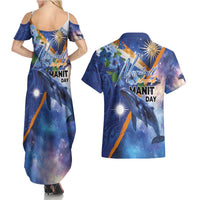 Marshall Islands Manit Day Couples Matching Summer Maxi Dress and Hawaiian Shirt Grunge National Flag with Whales and Tribal Tattoos LT03 - Polynesian Pride