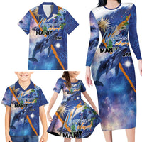 Marshall Islands Manit Day Family Matching Long Sleeve Bodycon Dress and Hawaiian Shirt Grunge National Flag with Whales and Tribal Tattoos LT03 - Polynesian Pride