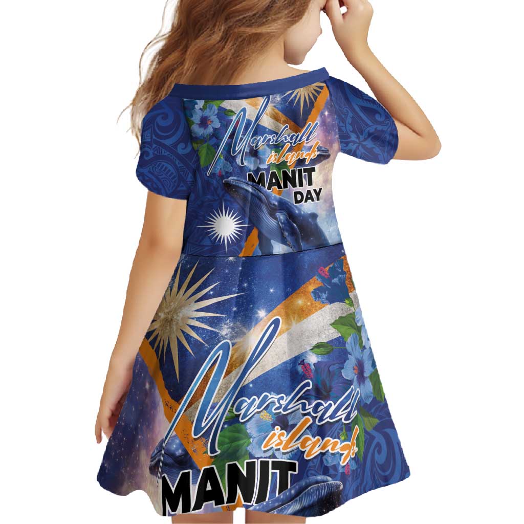 Marshall Islands Manit Day Family Matching Off Shoulder Maxi Dress and Hawaiian Shirt Grunge National Flag with Whales and Tribal Tattoos LT03 - Polynesian Pride