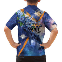 Marshall Islands Manit Day Family Matching Puletasi and Hawaiian Shirt Grunge National Flag with Whales and Tribal Tattoos LT03 - Polynesian Pride