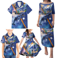 Marshall Islands Manit Day Family Matching Puletasi and Hawaiian Shirt Grunge National Flag with Whales and Tribal Tattoos LT03 - Polynesian Pride