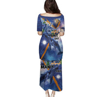 Marshall Islands Manit Day Family Matching Puletasi and Hawaiian Shirt Grunge National Flag with Whales and Tribal Tattoos LT03 - Polynesian Pride