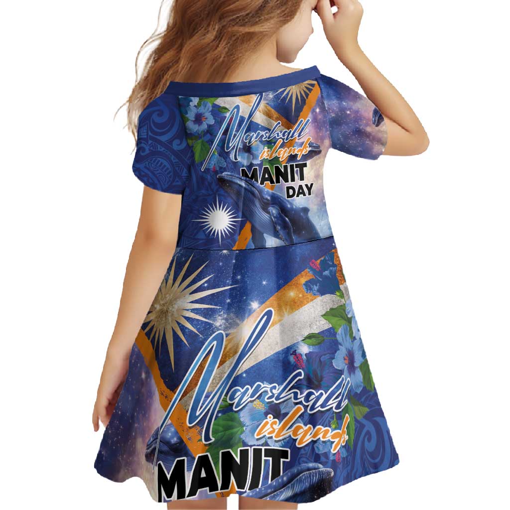 Marshall Islands Manit Day Family Matching Short Sleeve Bodycon Dress and Hawaiian Shirt Grunge National Flag with Whales and Tribal Tattoos LT03 - Polynesian Pride