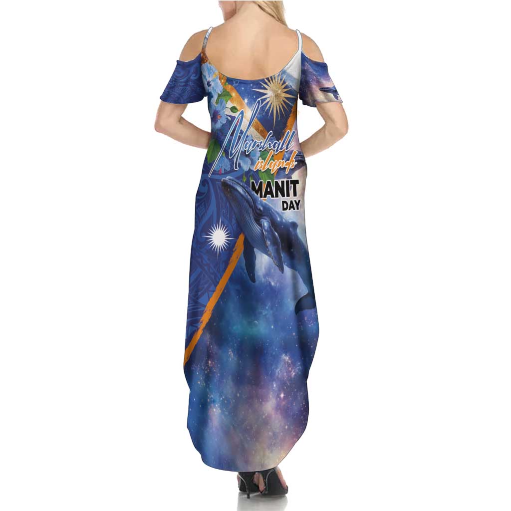 Marshall Islands Manit Day Family Matching Summer Maxi Dress and Hawaiian Shirt Grunge National Flag with Whales and Tribal Tattoos LT03 - Polynesian Pride