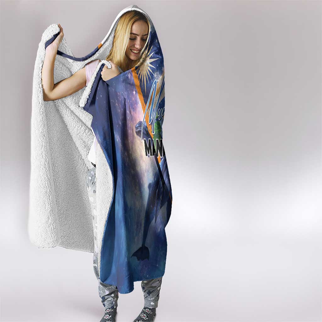 Marshall Islands Manit Day Hooded Blanket Grunge National Flag with Whales and Tribal Tattoos - Polynesian Pride