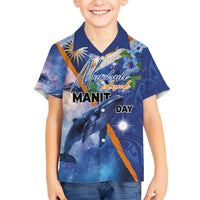 Marshall Islands Manit Day Kid Hawaiian Shirt Grunge National Flag with Whales and Tribal Tattoos - Polynesian Pride