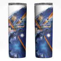Marshall Islands Manit Day Skinny Tumbler Grunge National Flag with Whales and Tribal Tattoos LT03 Blue - Polynesian Pride