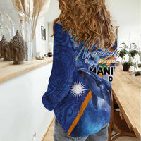Marshall Islands Manit Day Women Casual Shirt Grunge National Flag with Whales and Tribal Tattoos LT03 - Polynesian Pride