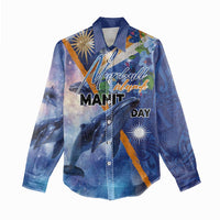 Marshall Islands Manit Day Women Casual Shirt Grunge National Flag with Whales and Tribal Tattoos LT03 - Polynesian Pride