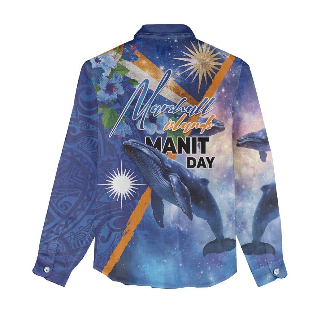 Marshall Islands Manit Day Women Casual Shirt Grunge National Flag with Whales and Tribal Tattoos LT03 - Polynesian Pride