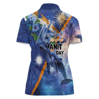 Marshall Islands Manit Day Women Polo Shirt Grunge National Flag with Whales and Tribal Tattoos LT03 - Polynesian Pride