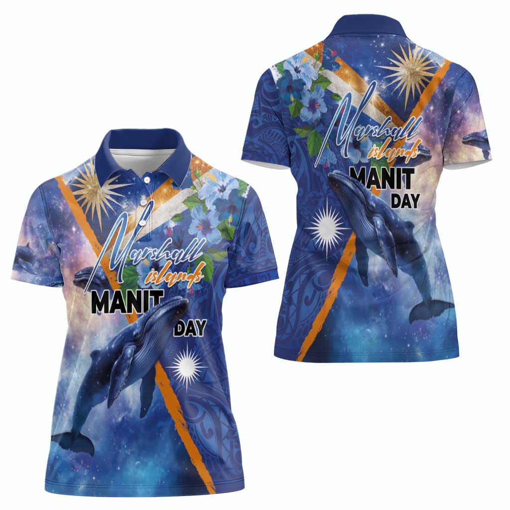 Marshall Islands Manit Day Women Polo Shirt Grunge National Flag with Whales and Tribal Tattoos LT03 - Polynesian Pride