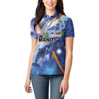Marshall Islands Manit Day Women Polo Shirt Grunge National Flag with Whales and Tribal Tattoos LT03 - Polynesian Pride