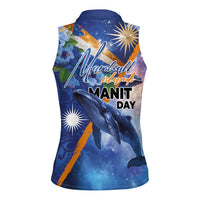 Marshall Islands Manit Day Women Sleeveless Polo Shirt Grunge National Flag with Whales and Tribal Tattoos LT03 - Polynesian Pride