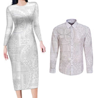 Samoan Culture-Lotu Tamaiti Couples Matching Long Sleeve Bodycon Dress and Long Sleeve Button Shirt Siapo and Polynesian Art Tattoos - Polynesian Pride