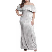 Samoan Culture-Lotu Tamaiti Family Matching Off Shoulder Maxi Dress and Hawaiian Shirt Siapo and Polynesian Art Tattoos LT03 Mom's Dress White - Polynesian Pride