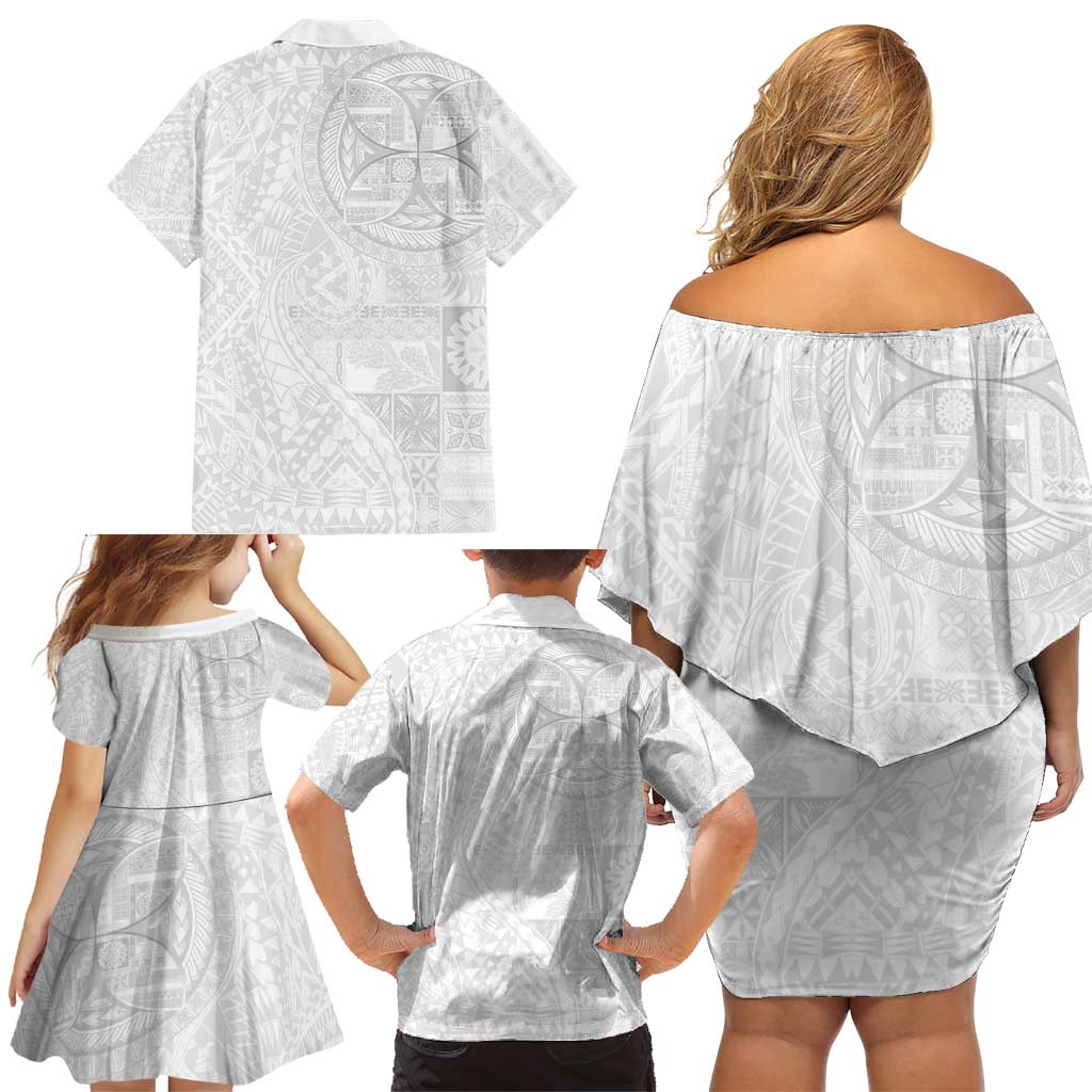 Samoan Culture-Lotu Tamaiti Family Matching Off Shoulder Short Dress and Hawaiian Shirt Siapo and Polynesian Art Tattoos LT03 - Polynesian Pride