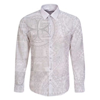 Samoan Culture-Lotu Tamaiti Family Matching Summer Maxi Dress and Hawaiian Shirt Siapo and Polynesian Art Tattoos LT03 Dad's Shirt - Long Sleeve White - Polynesian Pride