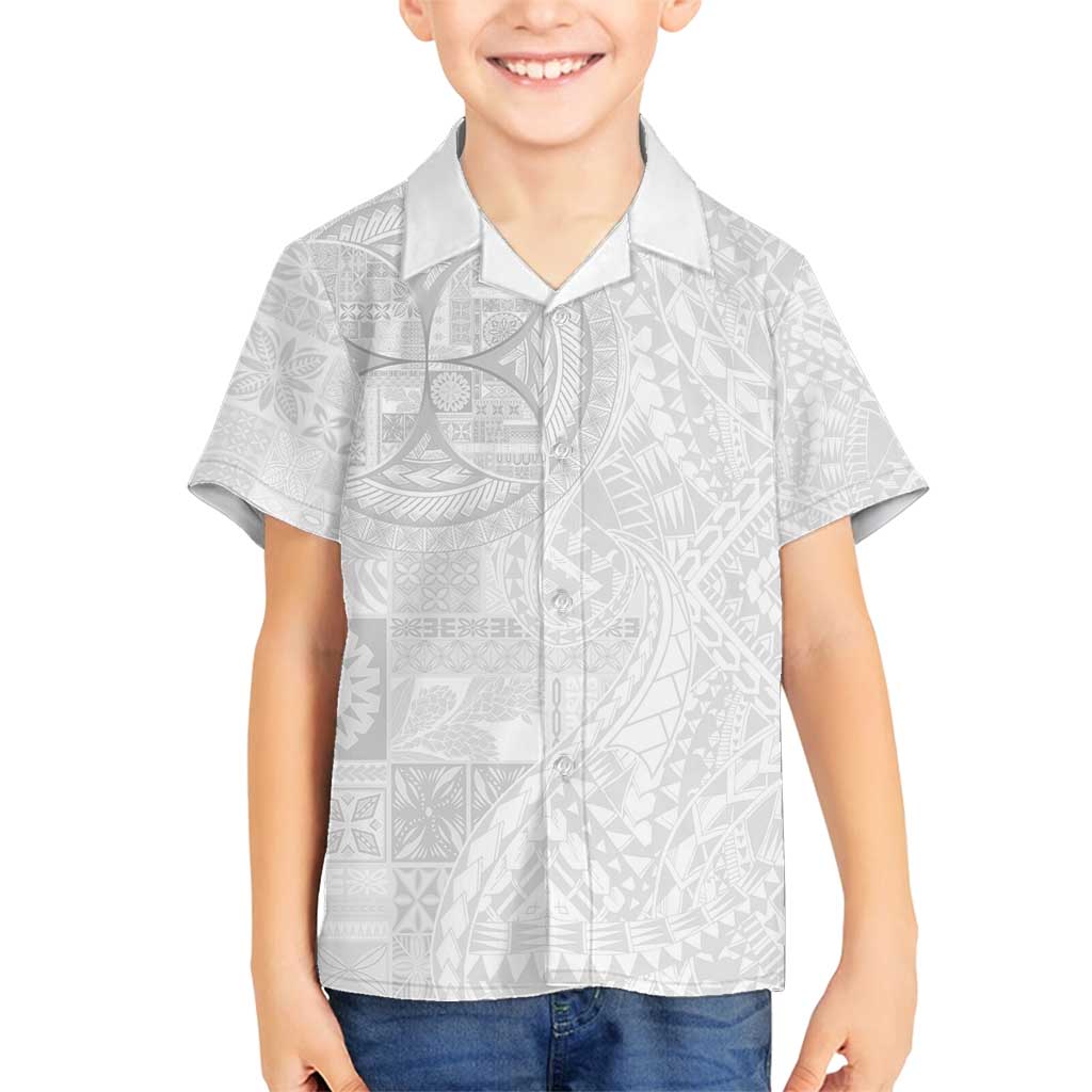 Samoan Culture-Lotu Tamaiti Family Matching Summer Maxi Dress and Hawaiian Shirt Siapo and Polynesian Art Tattoos LT03 Son's Shirt White - Polynesian Pride