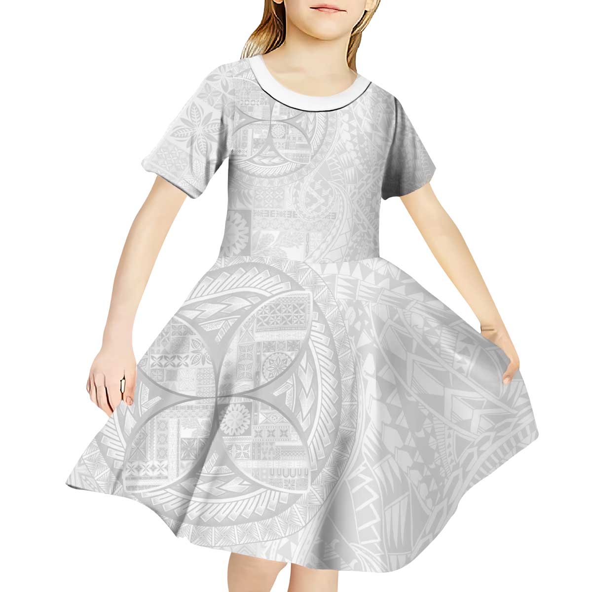 Samoan Culture-Lotu Tamaiti Kid Short Sleeve Dress Siapo and Polynesian Art Tattoos LT03 - Polynesian Pride