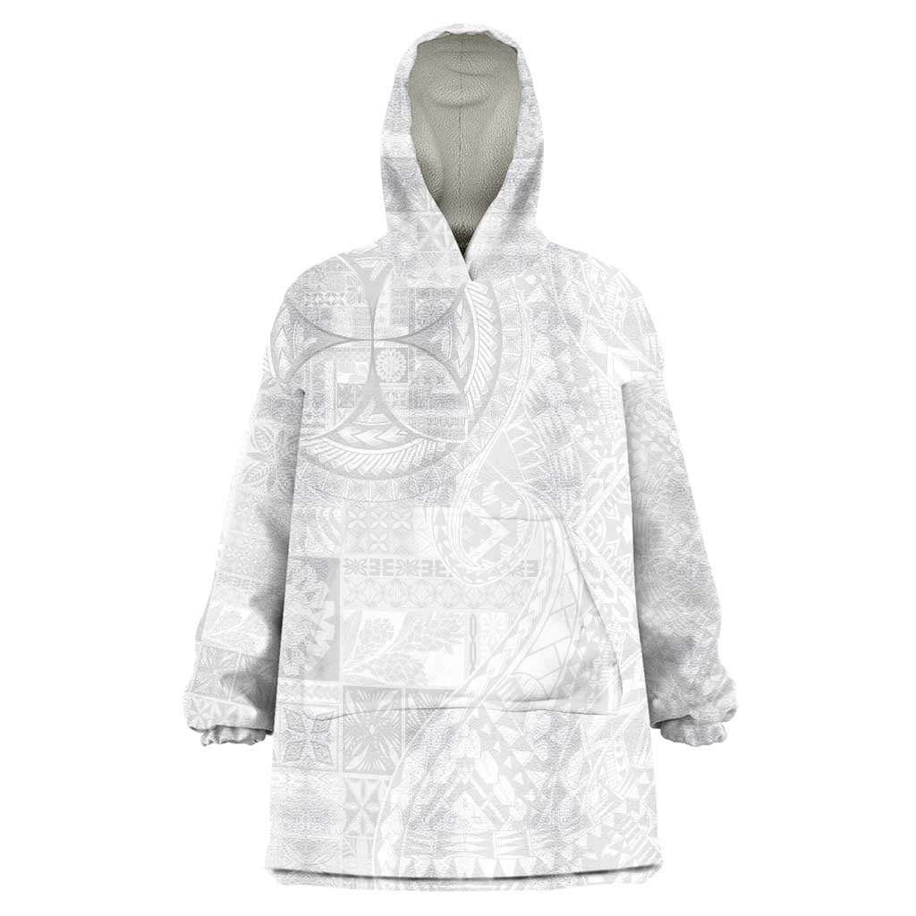 Samoan Culture-Lotu Tamaiti Wearable Blanket Hoodie Siapo and Polynesian Art Tattoos LT03 One Size White - Polynesian Pride