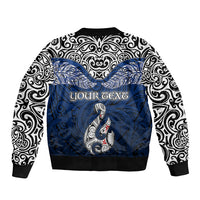 Custom Aotearoa New Zealand Bomber Jacket Silver Fern and Matau with Maori Tribal Blue Style LT03 - Polynesian Pride