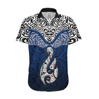 Custom Aotearoa New Zealand Hawaiian Shirt Silver Fern and Matau with Maori Tribal Blue Style LT03 Blue - Polynesian Pride