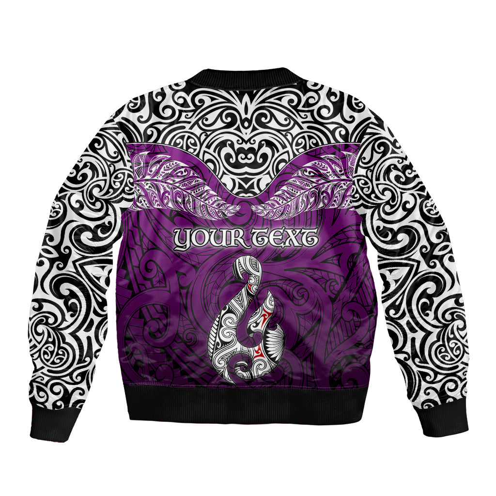 Custom Aotearoa New Zealand Sleeve Zip Bomber Jacket Silver Fern and Matau with Maori Tribal Pink Style LT03 - Polynesian Pride