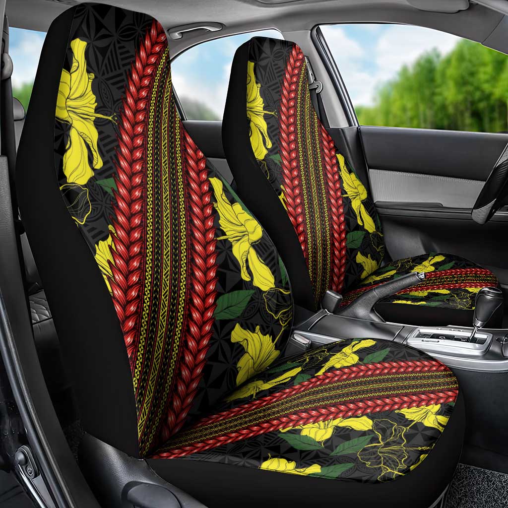 Samoan Culture Car Seat Cover Hibiscus and Ula Fala with Tapa Pattern Black Color LT03 - Polynesian Pride
