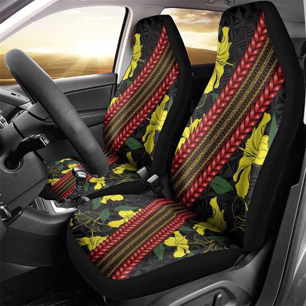 Samoan Culture Car Seat Cover Hibiscus and Ula Fala with Tapa Pattern Black Color LT03 - Polynesian Pride