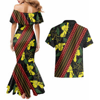 Samoan Culture Couples Matching Mermaid Dress and Hawaiian Shirt Hibiscus and Ula Fala with Tapa Pattern Black Color LT03 - Polynesian Pride