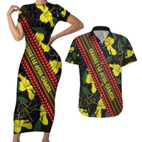 Samoan Culture Couples Matching Short Sleeve Bodycon Dress and Hawaiian Shirt Hibiscus and Ula Fala with Tapa Pattern Black Color LT03 Black - Polynesian Pride