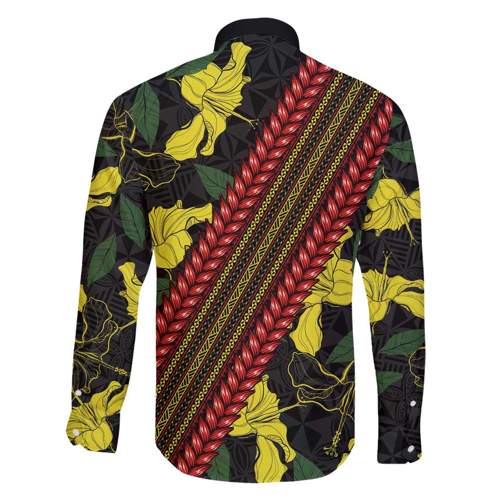 Samoan Culture Family Matching Long Sleeve Bodycon Dress and Hawaiian Shirt Hibiscus and Ula Fala with Tapa Pattern Black Color LT03 - Polynesian Pride