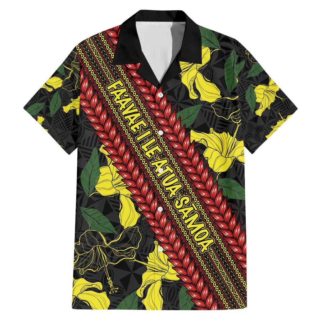 Samoan Culture Family Matching Mermaid Dress and Hawaiian Shirt Hibiscus and Ula Fala with Tapa Pattern Black Color LT03 Dad's Shirt - Short Sleeve Black - Polynesian Pride