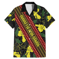 Samoan Culture Family Matching Mermaid Dress and Hawaiian Shirt Hibiscus and Ula Fala with Tapa Pattern Black Color LT03 Dad's Shirt - Short Sleeve Black - Polynesian Pride