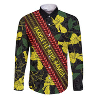 Samoan Culture Family Matching Off The Shoulder Long Sleeve Dress and Hawaiian Shirt Hibiscus and Ula Fala with Tapa Pattern Black Color LT03 Dad's Shirt - Long Sleeve Black - Polynesian Pride