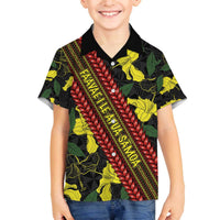 Samoan Culture Family Matching Off Shoulder Short Dress and Hawaiian Shirt Hibiscus and Ula Fala with Tapa Pattern Black Color LT03 Son's Shirt Black - Polynesian Pride