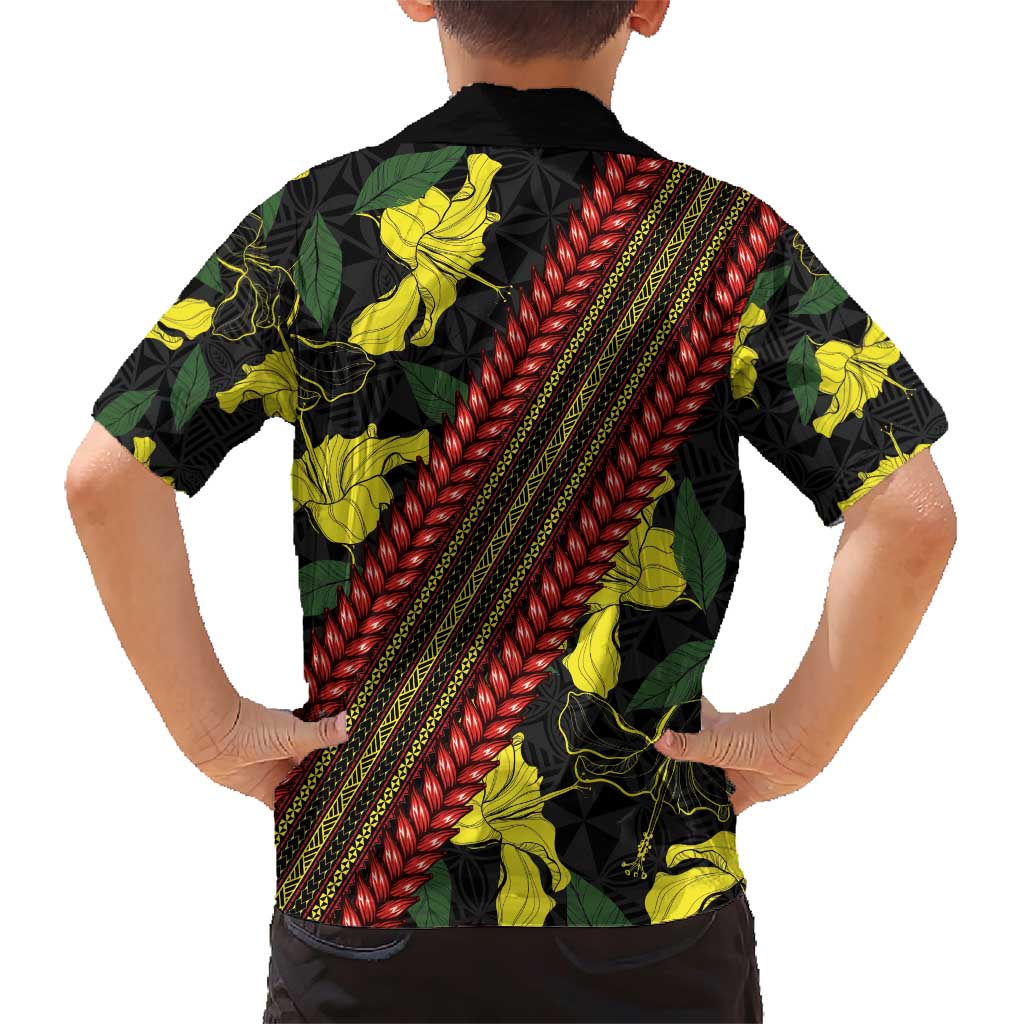 Samoan Culture Family Matching Short Sleeve Bodycon Dress and Hawaiian Shirt Hibiscus and Ula Fala with Tapa Pattern Black Color LT03 - Polynesian Pride