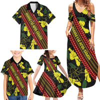 Samoan Culture Family Matching Summer Maxi Dress and Hawaiian Shirt Hibiscus and Ula Fala with Tapa Pattern Black Color LT03 - Polynesian Pride