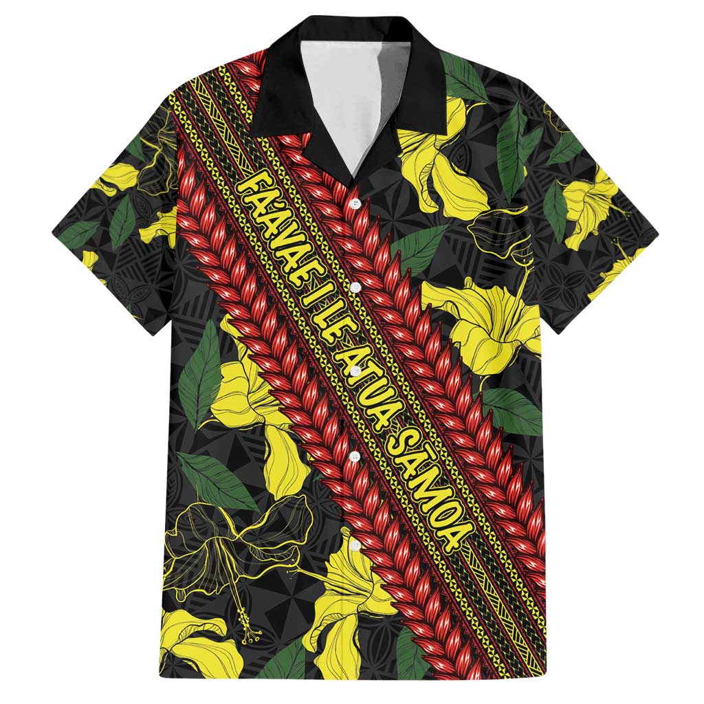 Samoan Culture Family Matching Summer Maxi Dress and Hawaiian Shirt Hibiscus and Ula Fala with Tapa Pattern Black Color LT03 Dad's Shirt - Short Sleeve Black - Polynesian Pride