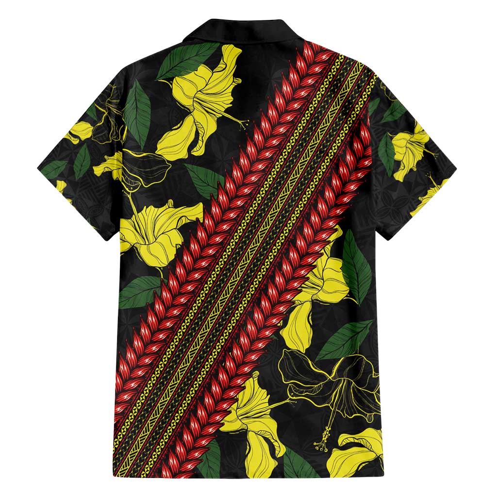 Samoan Culture Family Matching Tank Maxi Dress and Hawaiian Shirt Hibiscus and Ula Fala with Tapa Pattern Black Color LT03 - Polynesian Pride