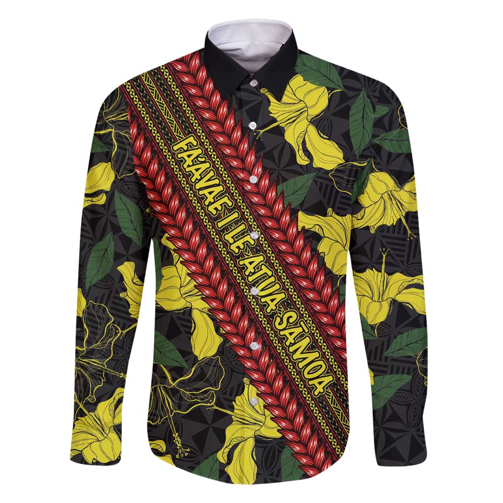Samoan Culture Family Matching Tank Maxi Dress and Hawaiian Shirt Hibiscus and Ula Fala with Tapa Pattern Black Color LT03 Dad's Shirt - Long Sleeve Black - Polynesian Pride