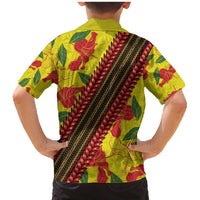 Samoan Culture Family Matching Mermaid Dress and Hawaiian Shirt Hibiscus and Ula Fala with Tapa Pattern YellowColor LT03 - Polynesian Pride