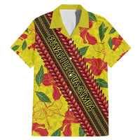 Samoan Culture Family Matching Mermaid Dress and Hawaiian Shirt Hibiscus and Ula Fala with Tapa Pattern YellowColor LT03 Dad's Shirt - Short Sleeve Yellow - Polynesian Pride