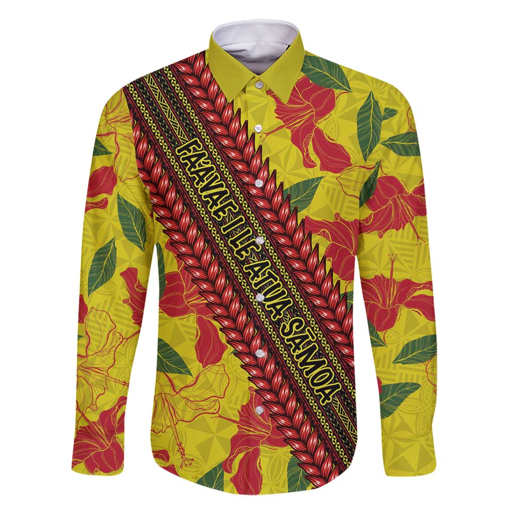 Samoan Culture Family Matching Mermaid Dress and Hawaiian Shirt Hibiscus and Ula Fala with Tapa Pattern YellowColor LT03 Dad's Shirt - Long Sleeve Yellow - Polynesian Pride