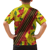 Samoan Culture Family Matching Off The Shoulder Long Sleeve Dress and Hawaiian Shirt Hibiscus and Ula Fala with Tapa Pattern YellowColor LT03 - Polynesian Pride