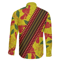 Samoan Culture Family Matching Off Shoulder Maxi Dress and Hawaiian Shirt Hibiscus and Ula Fala with Tapa Pattern YellowColor LT03 - Polynesian Pride